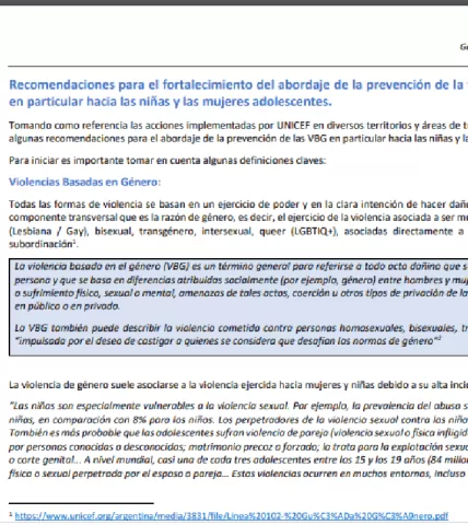 Recomendaciones abordaje Violencias Basadas en Género